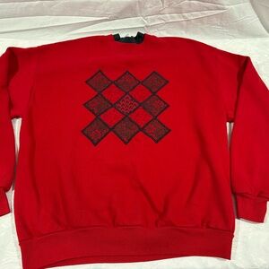 Jerzees Vibrant Red Crewneck with Black Geometric Design woman’s size xl